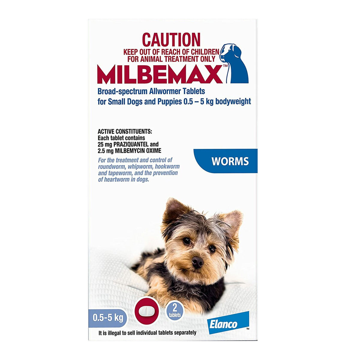 Milbemax Small Dog 0.5 to 5kg 2 tablets